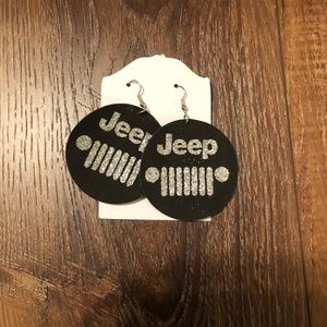 New Black Leather Earrings Silver Glitter Jeep